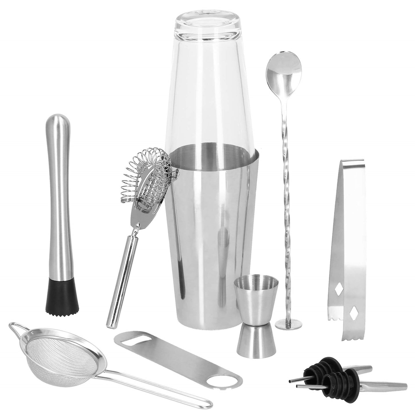 Barmeno rinkinys Bostono plaktuvas  KI0009 11 vnt. sidabrinis