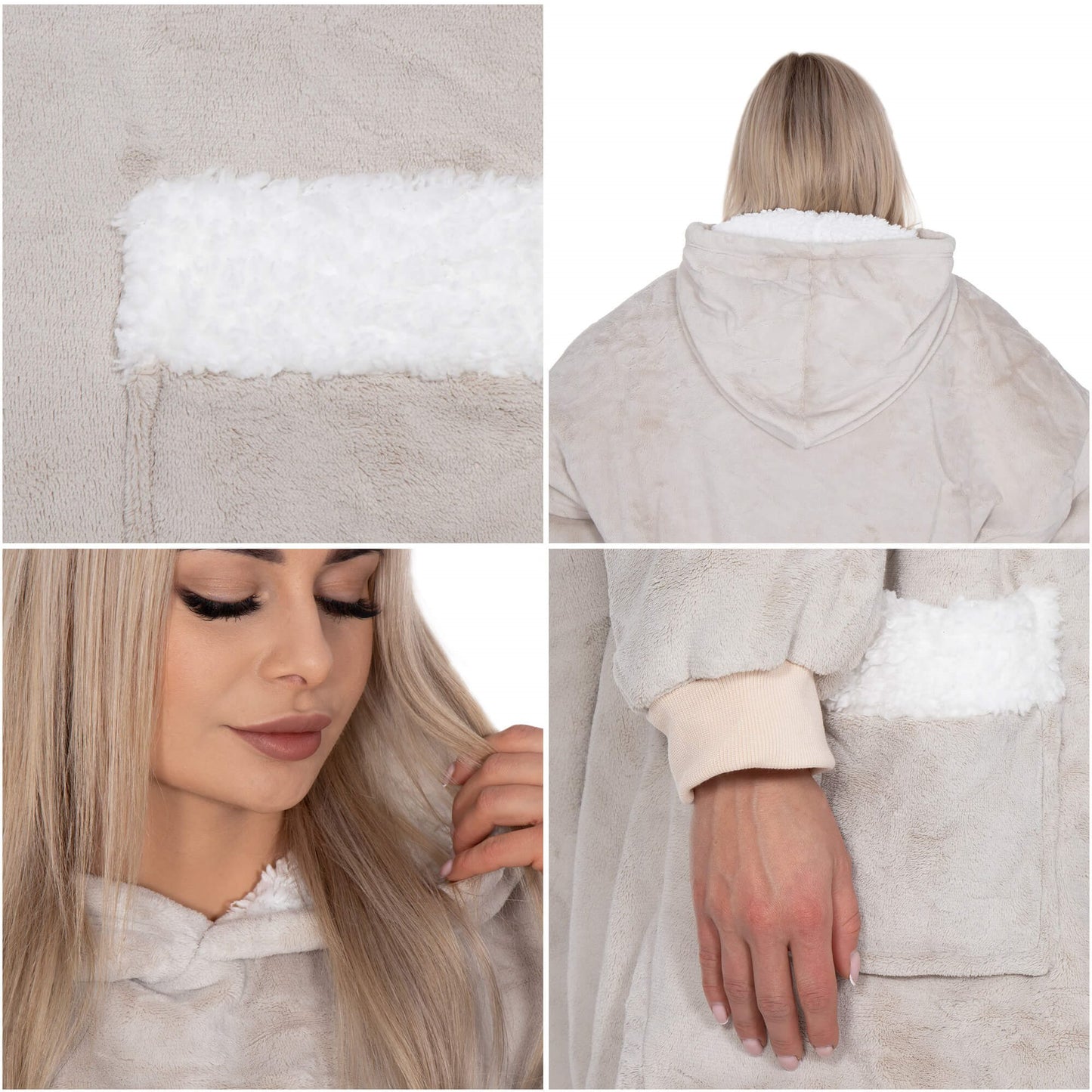Hoodie Blanket – šiltas megztinis–pledas XXL, šviesiai pilka