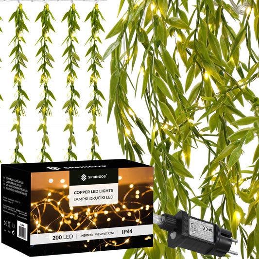 LED girlianda su dirbtiniais Ruskuso lapais, šviesos dekoracija CL4125