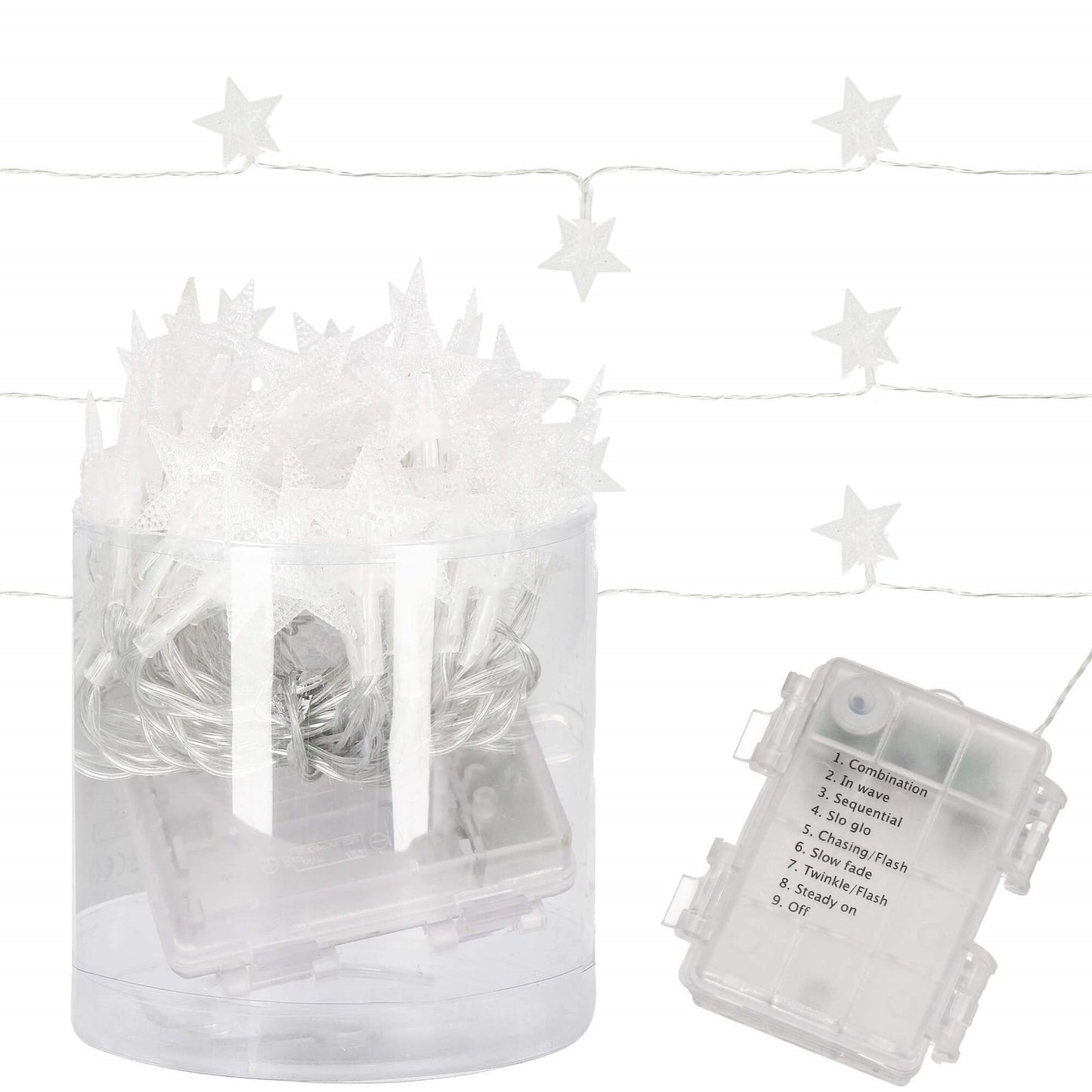 Žvaigždžių girlianda. 50 LED C79, šilta balta, 3xAA