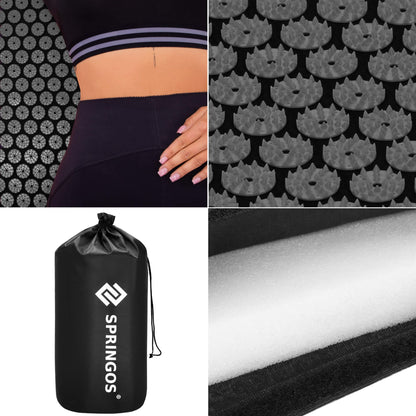 Akupresūros kilimėlis su dygliuota pagalvėle, kūno stimuliatorius, atpalaiduojantis masažuoklis,  SA0153 juoda