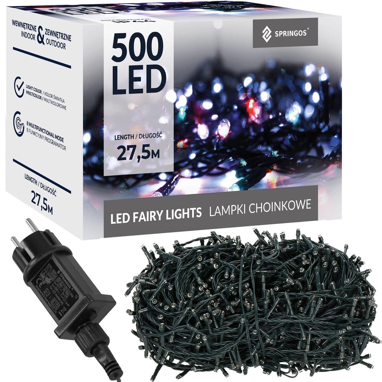 Kalėdų eglutės lemputės CL0542 500 led daugiaspalviai 27,5 m 8 apšvietimo funkcijos,