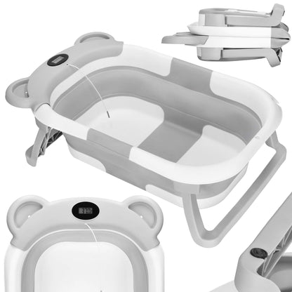 Kūdikio vonelė SB0062, silikoninė, su kamščiu ir termometru, 27,5 L, nešiojama, balta-pilka