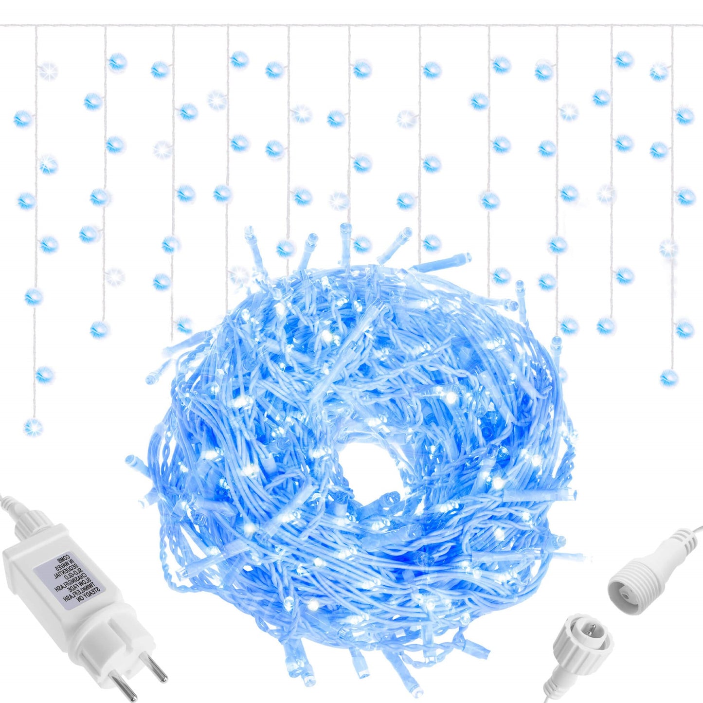 Lauko girlianda varvekliai CL0318 300 LED 12 m mėlyna + šaltai balta blykstė