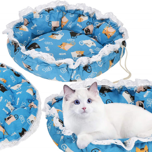 Apvalus šunų ir kačių guolis  PA0242 skersmuo 73 cm pliušinis gultas sutraukiama briauna mėlynas