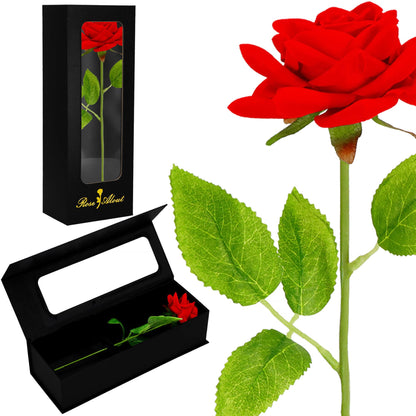 Rožė ant stiebo dovanų dėžutėje su magnetiniu užsegimu – juoda / raudona / žalia HA7449