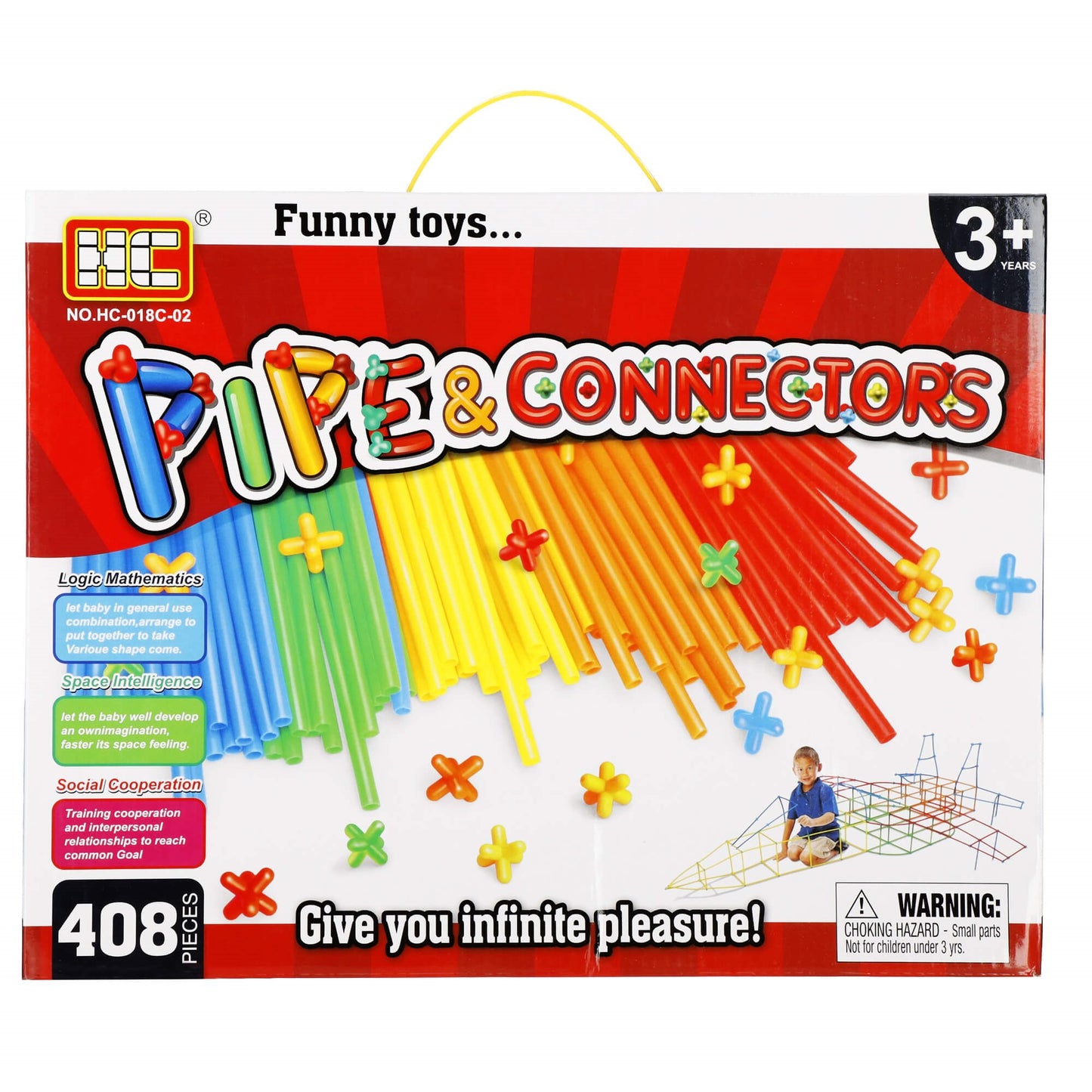 Konstrukcijų šiaudelių rinkinys  KG0032, 408 dalys, spalvotos vamzdeliai ir jungtys