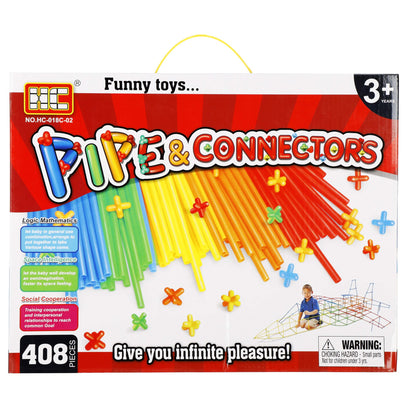 Konstrukcijų šiaudelių rinkinys  KG0032, 408 dalys, spalvotos vamzdeliai ir jungtys