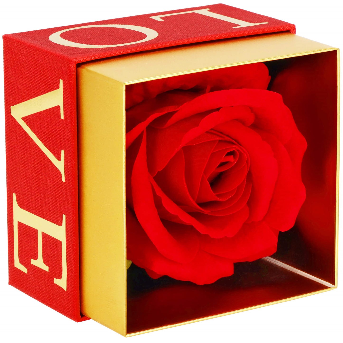 Amžinoji rožė  HA7448Amžinoji rožė dovanų dėžutėje – raudona su auksu