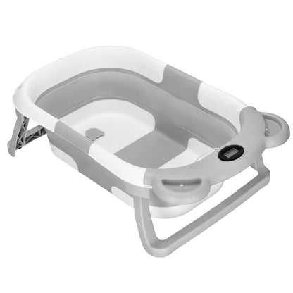 Kūdikio vonelė SB0062, silikoninė, su kamščiu ir termometru, 27,5 L, nešiojama, balta-pilka