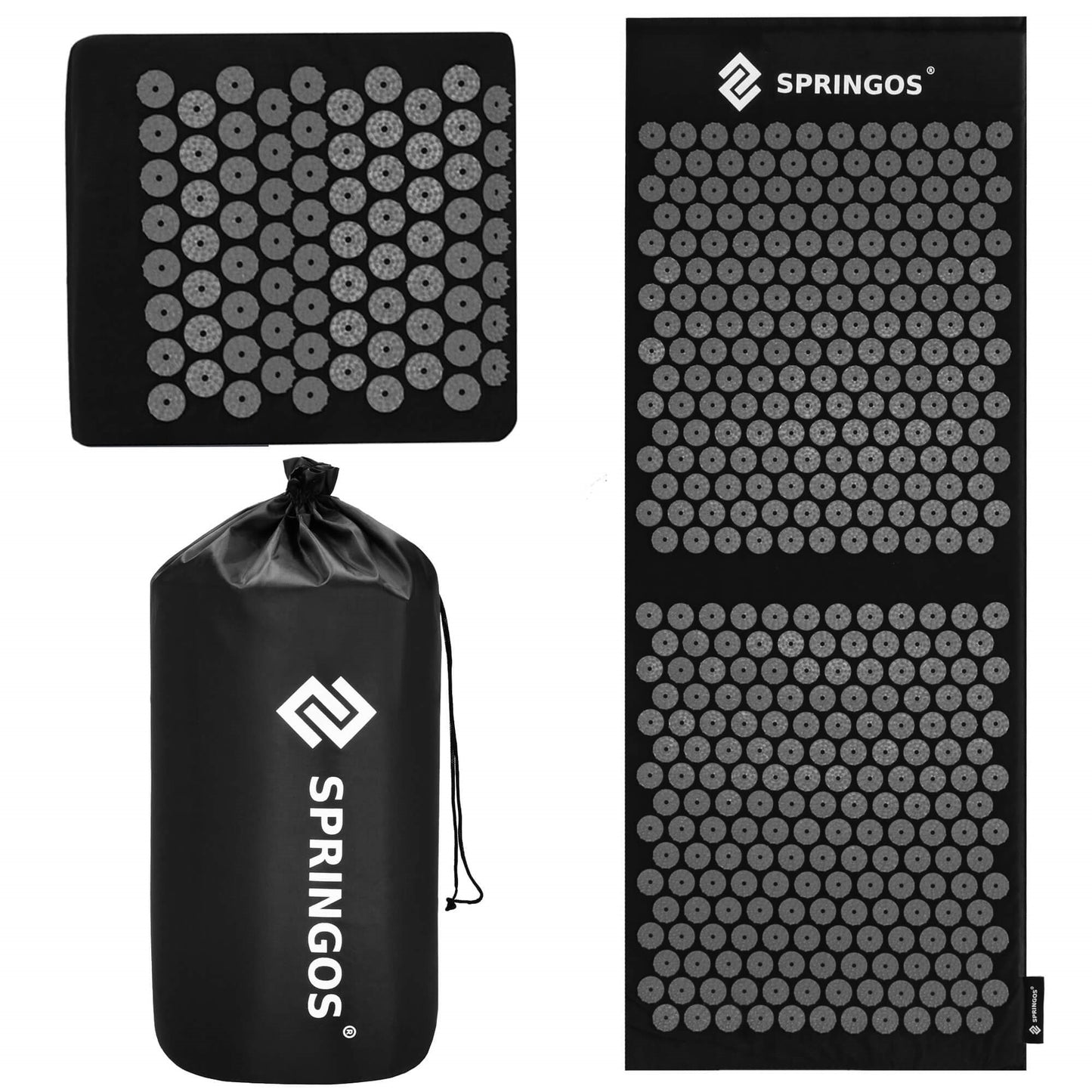 Akupresūros kilimėlis su dygliuota pagalvėle, kūno stimuliatorius, atpalaiduojantis masažuoklis,  SA0153 juoda