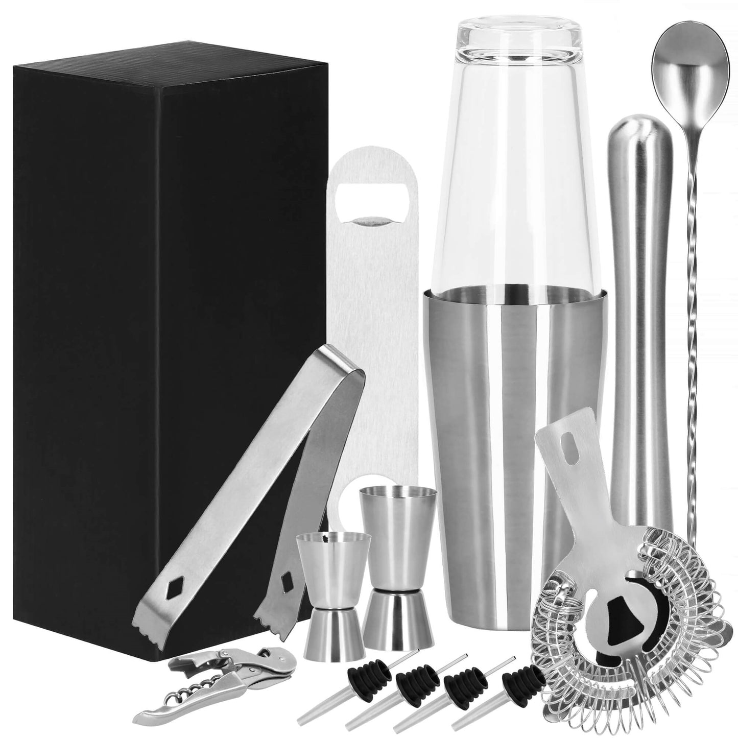 Barmeno rinkinys Bostono plaktuvas stiklinė  KI0015 14 vnt. sidabrinis