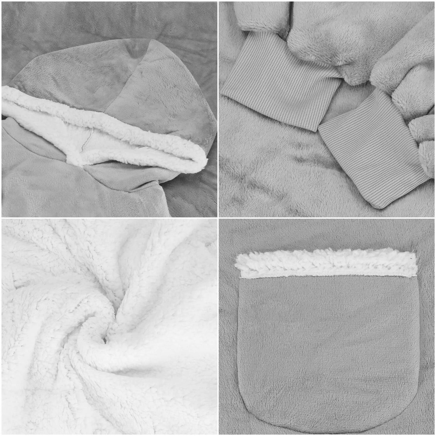 Hoodie Blanket – šiltas megztinis–pledas XXL, pilka/balta v2