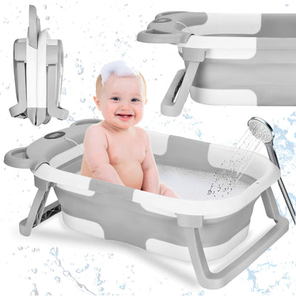 Kūdikio vonelė SB0062, silikoninė, su kamščiu ir termometru, 27,5 L, nešiojama, balta-pilka