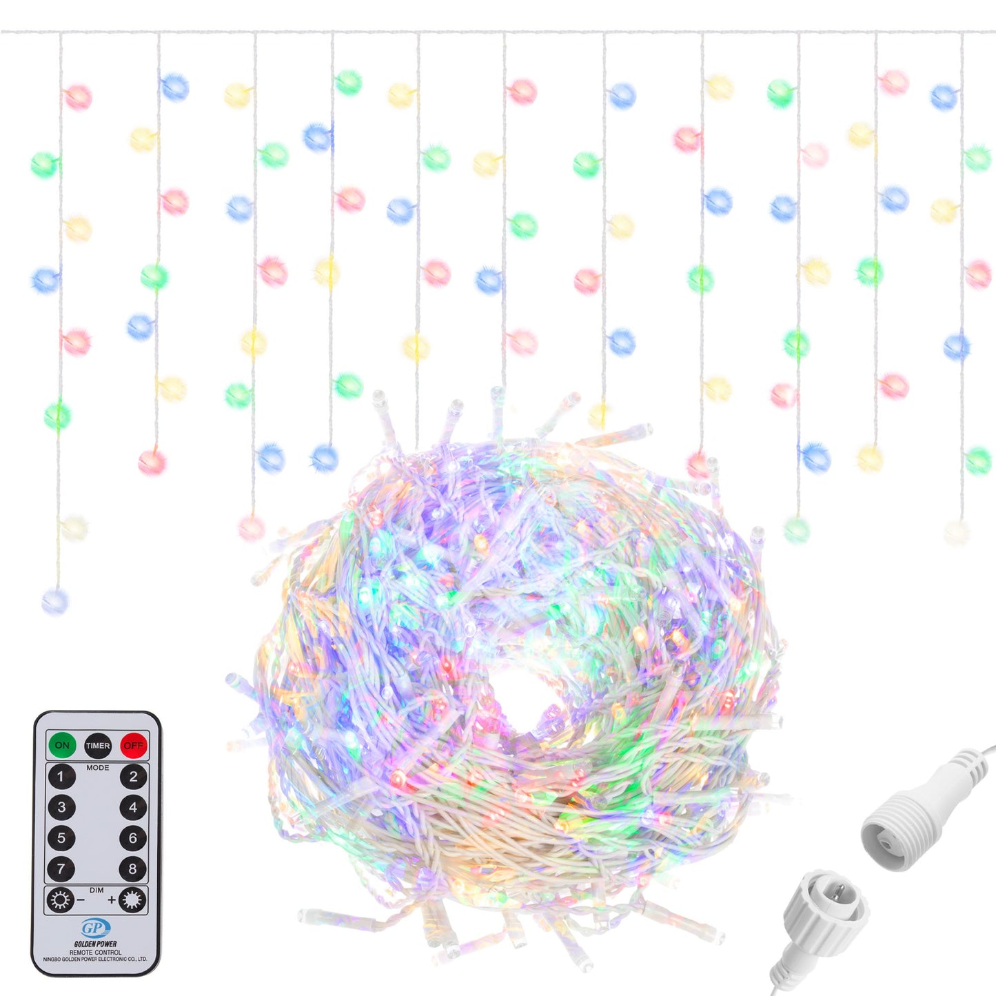 CL0307 Lauko girlianda varvekliai + nuotolinio valdymp pultas 300 LED, 12m, spalvota