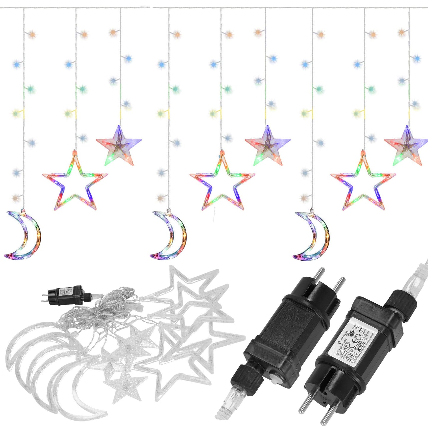 Šviesos užuolaidos 138 Led girlianda žvaigždės mėnuliai  CL4135