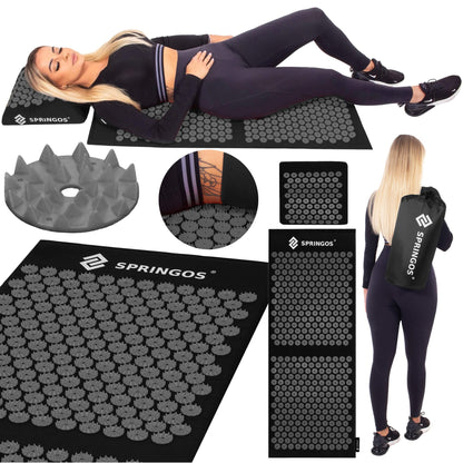 Akupresūros kilimėlis su dygliuota pagalvėle, kūno stimuliatorius, atpalaiduojantis masažuoklis,  SA0153 juoda