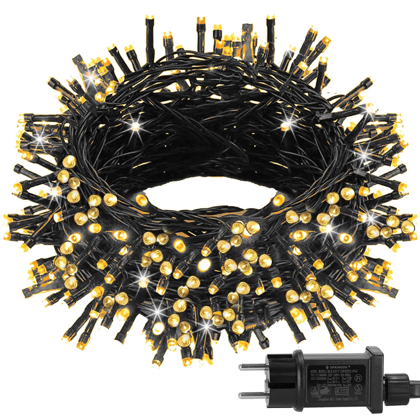 Kalėdų eglutės girlianda CL0540 500 led šiltai balta 27,5 m 8 apšvietimo funkcijos