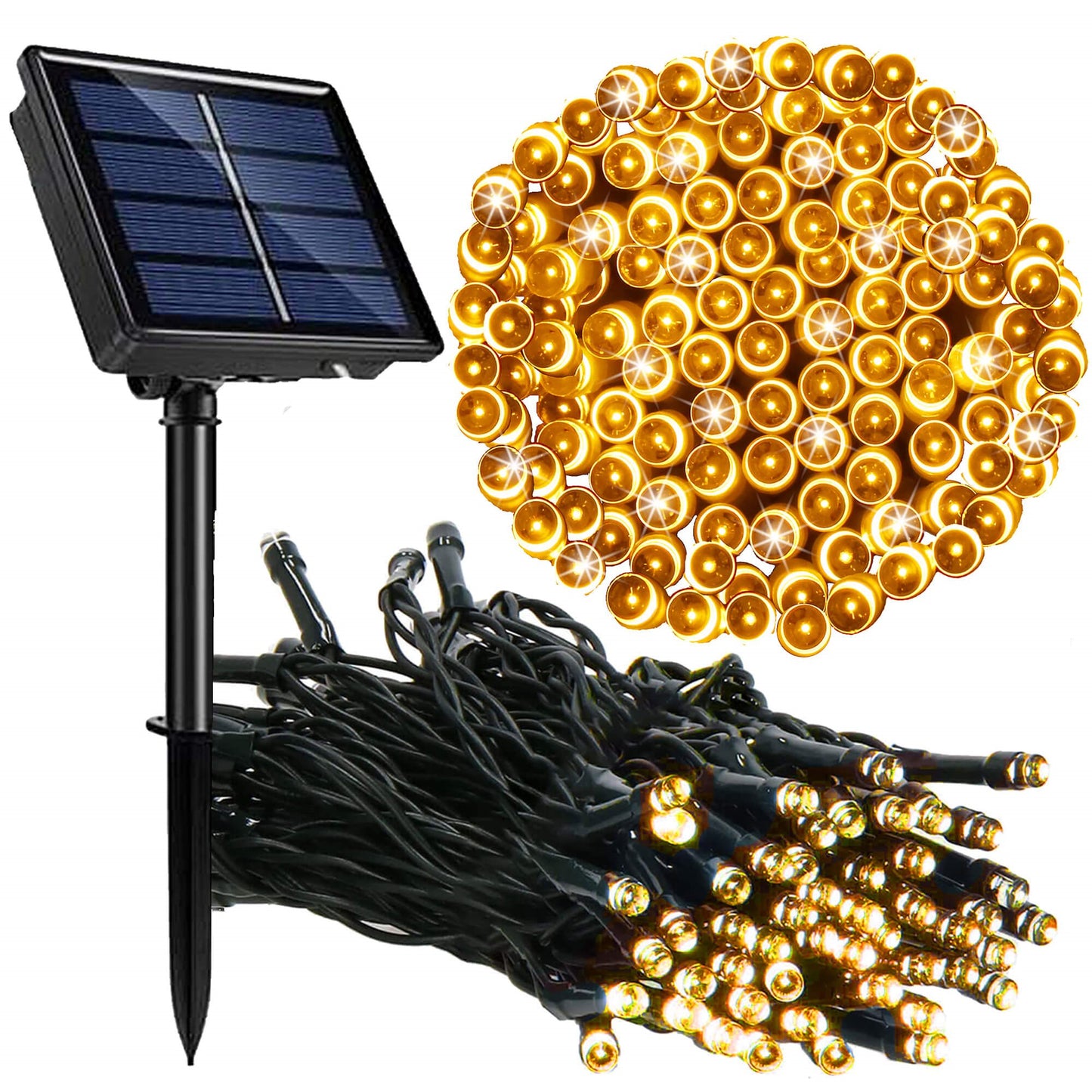 Kalėdinės lemputės su saulės baterija CL4147 12 m, šilta balta, 8 apšvietimo funkcijos