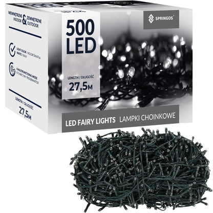 Kalėdinės lemputės CL0543, 500 LED, šaltai balta + šaltai balta blyksniai, 27,5 m