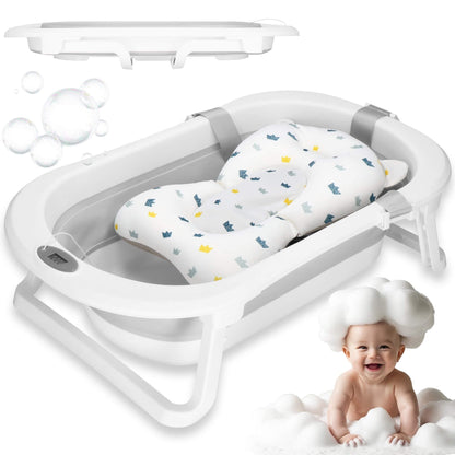 Nešiojama kūdikių vonelė SB0060 40 L balta-pilka su pagalvėle, kamščiu ir termometru