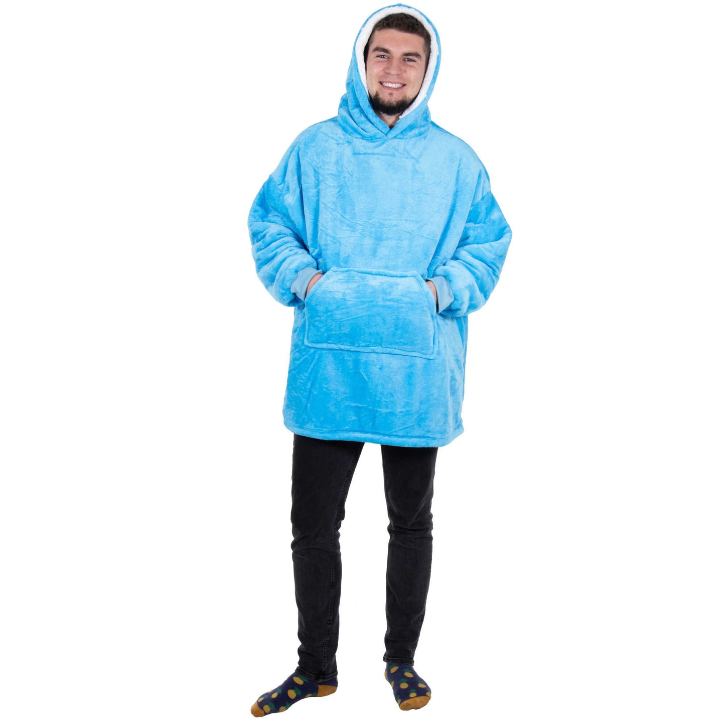 Hoodie Blanket – šiltas megztinis–pledas XXL, jūros mėlyna