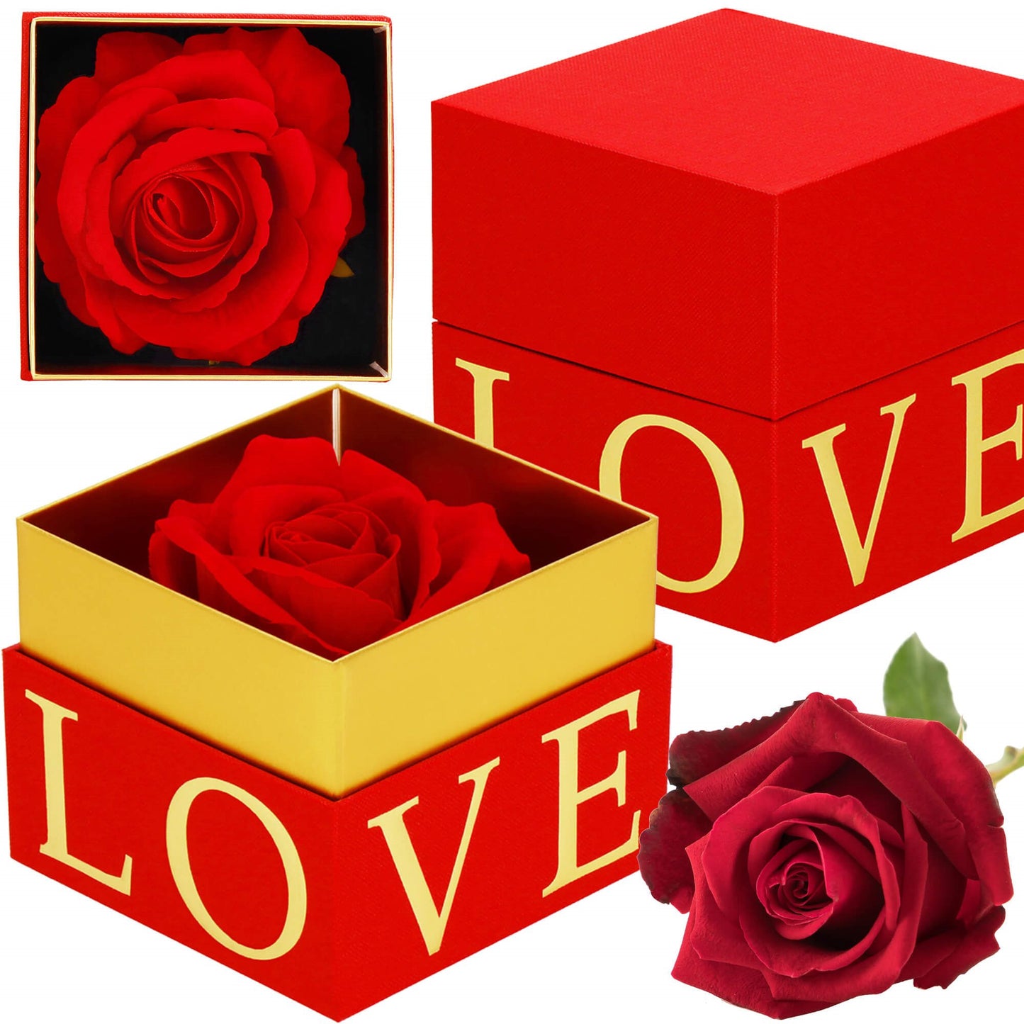 Amžinoji rožė  HA7448Amžinoji rožė dovanų dėžutėje – raudona su auksu
