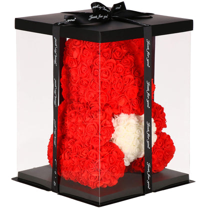 Rožinis meškiukas iš rožių – rankų darbo dovana