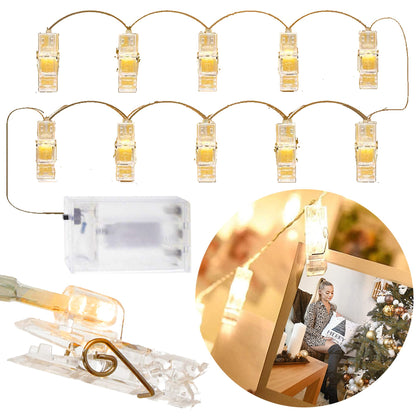 LED segtukai nuotraukoms CL4131, 10 LED, šiltai balta