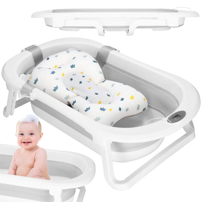 Nešiojama kūdikių vonelė SB0060 40 L balta-pilka su pagalvėle, kamščiu ir termometru