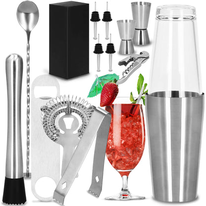 Barmeno rinkinys Bostono plaktuvas stiklinė  KI0015 14 vnt. sidabrinis