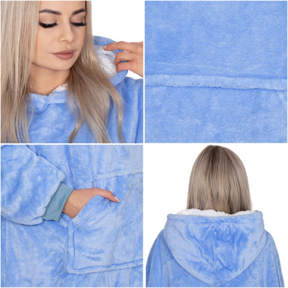 Hoodie Blanket – šiltas megztinis–pledas XXL, šviesiai mėlyna