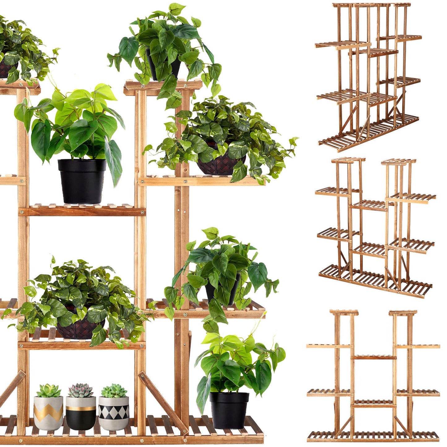 Medinis gėlių stovas  119 cm su 9 lentynomis