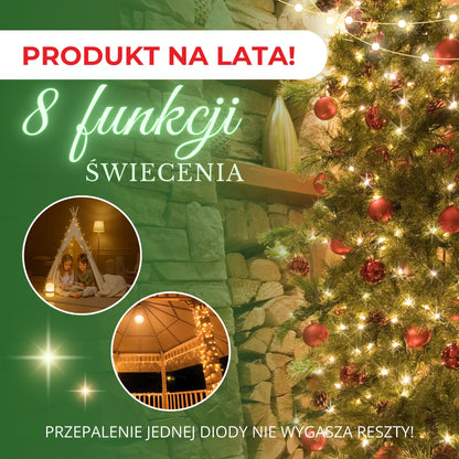 Kalėdinė girlianda, 200 LED, 10m, šilta balta, 8 apšvietimo funkcijos