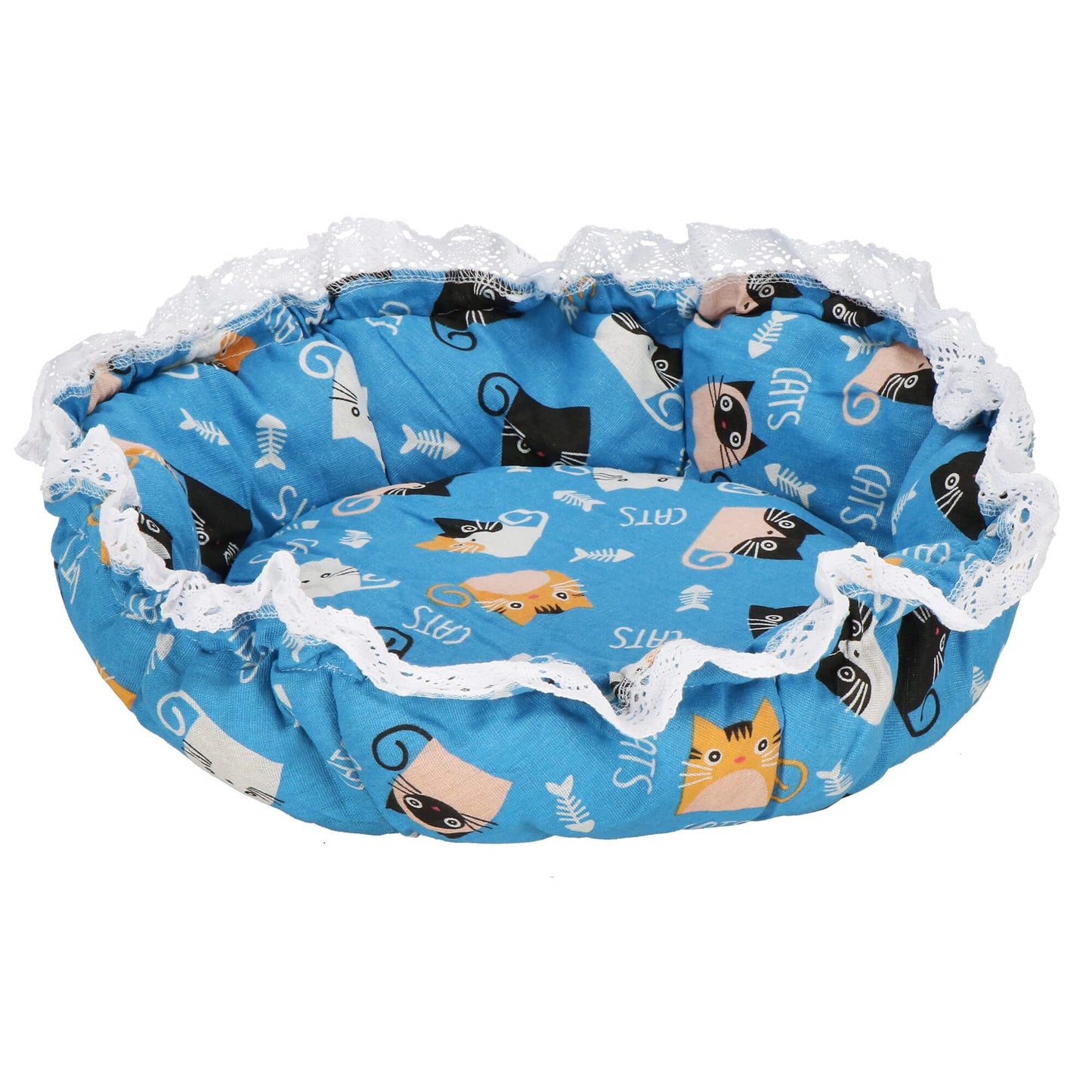 Apvalus šunų ir kačių guolis  PA0242 skersmuo 73 cm pliušinis gultas sutraukiama briauna mėlynas