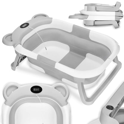 Kūdikio vonelė SB0062, silikoninė, su kamščiu ir termometru, 27,5 L, nešiojama, balta-pilka