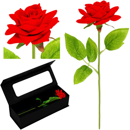 Rožė ant stiebo dovanų dėžutėje su magnetiniu užsegimu – juoda / raudona / žalia HA7449