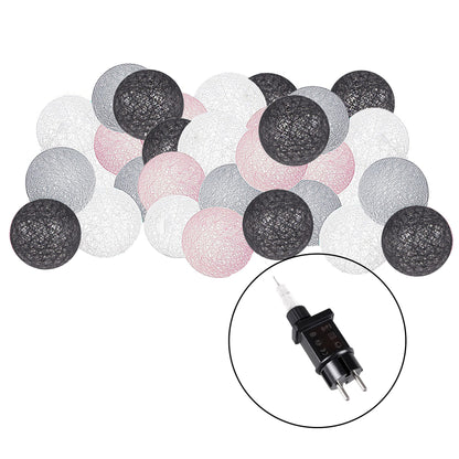 Medvilniniai burbulai CL0155, 50 LED, dekoratyvinė girlianda, grafito ir balta