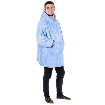 Hoodie Blanket – šiltas megztinis–pledas XXL, šviesiai mėlyna