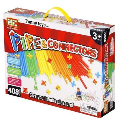 Konstrukcijų šiaudelių rinkinys  KG0032, 408 dalys, spalvotos vamzdeliai ir jungtys