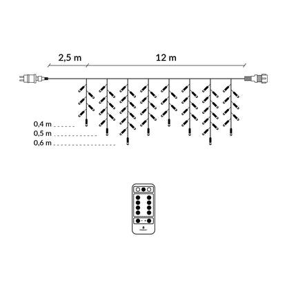 CL0307 Lauko girlianda varvekliai + nuotolinio valdymp pultas 300 LED, 12m, spalvota