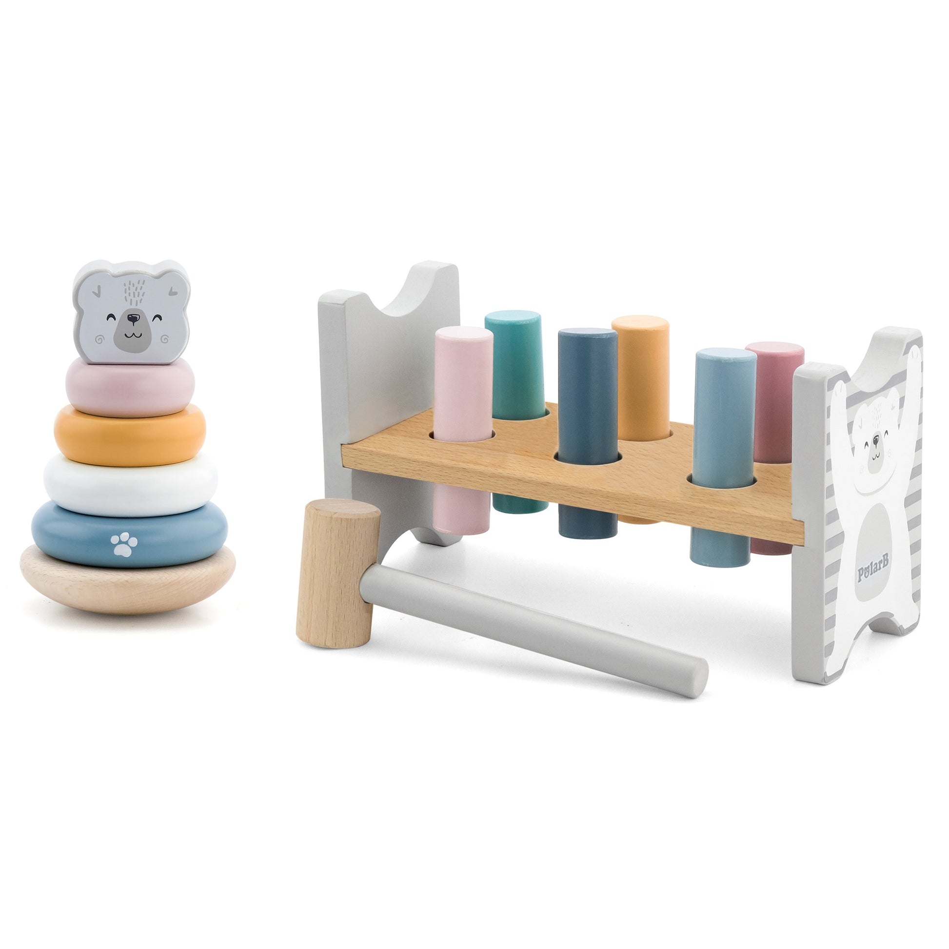 Wooden Pyramid + Punching Hammer Set - Polar Bear