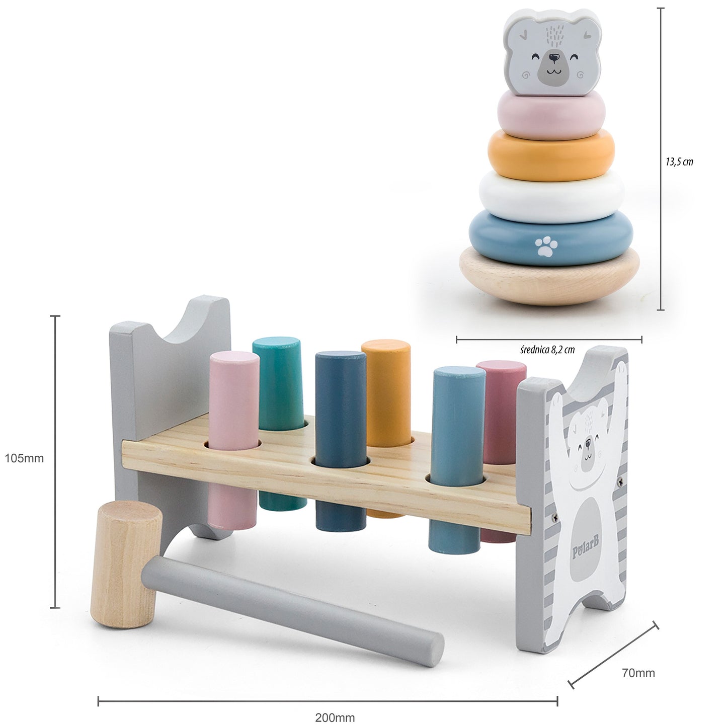 Wooden Pyramid + Punching Hammer Set - Polar Bear