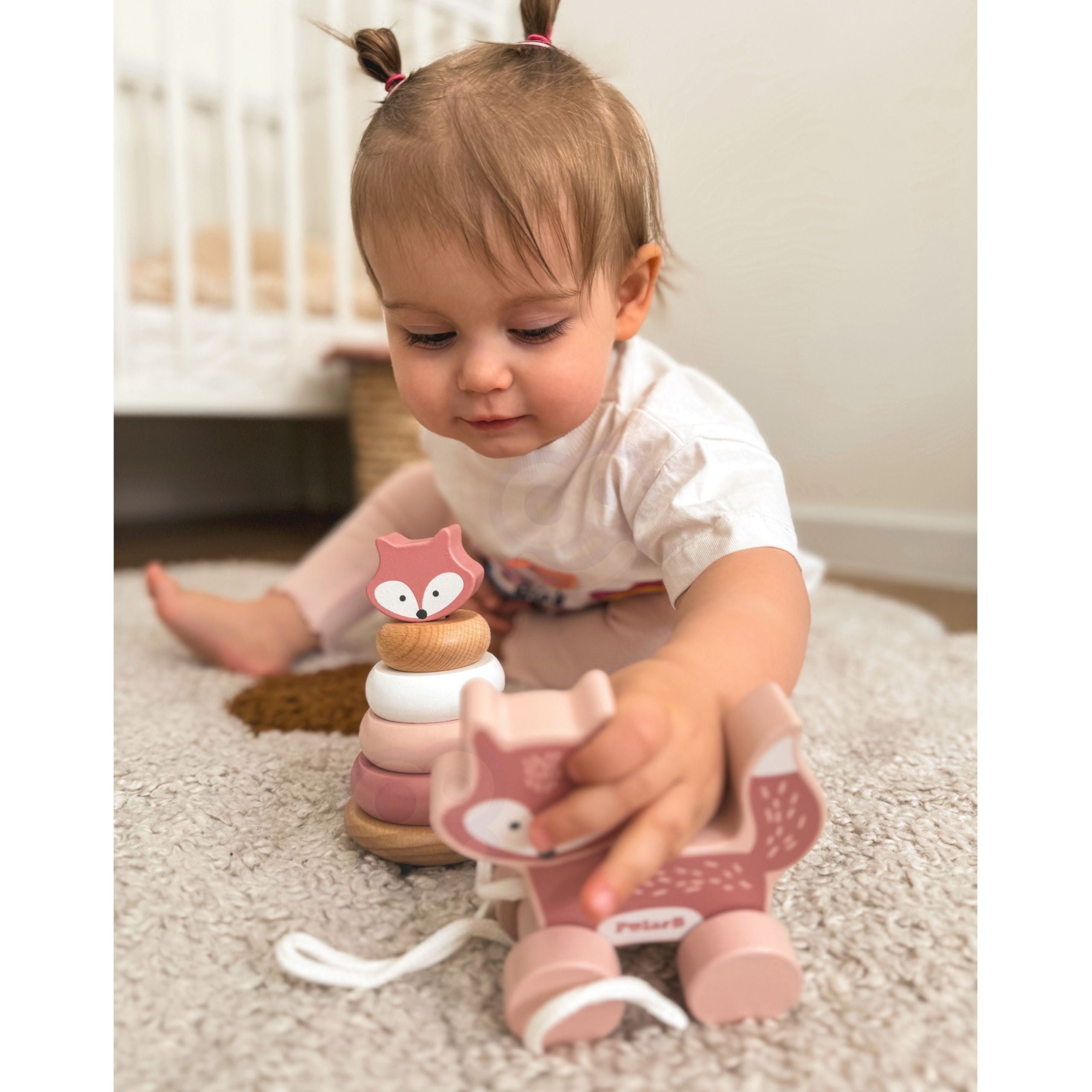 Wooden Set: Pyramid + Fox for Pulling